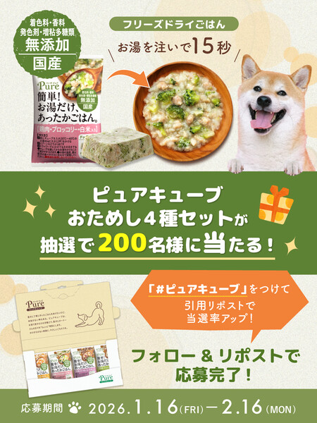 ピュアキューブ〈ドッグフード〉の無料サンプルプレゼントキャンペーン